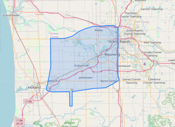 Hudsonville Wyoming Delivery Zone