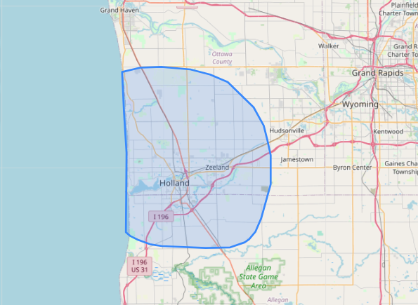 Holland Lake Shore Delivery zone